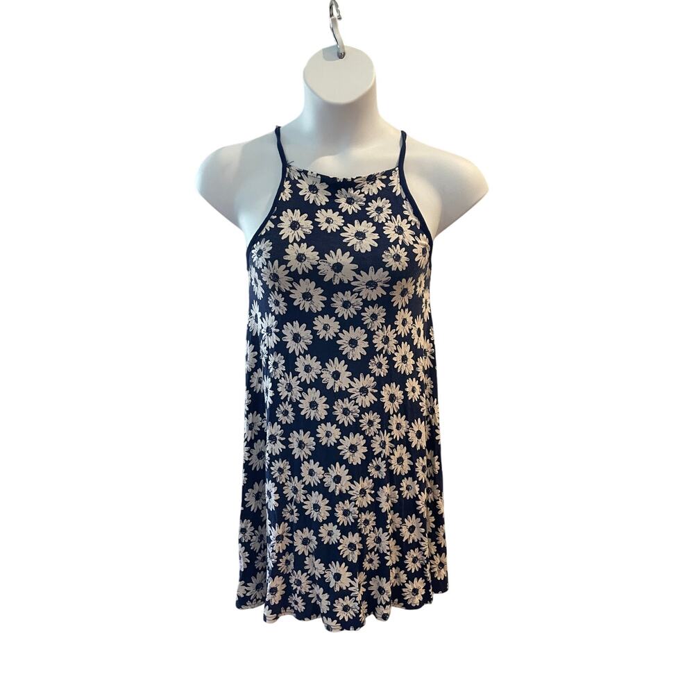 SO, SIZE L, SWING DRESS, BLUE, DASIES, HALTER, BUST COVERAGE